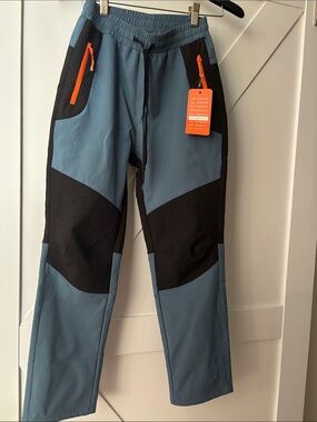 Kids Blue and Black Active Softshell Pants with Orange Accents